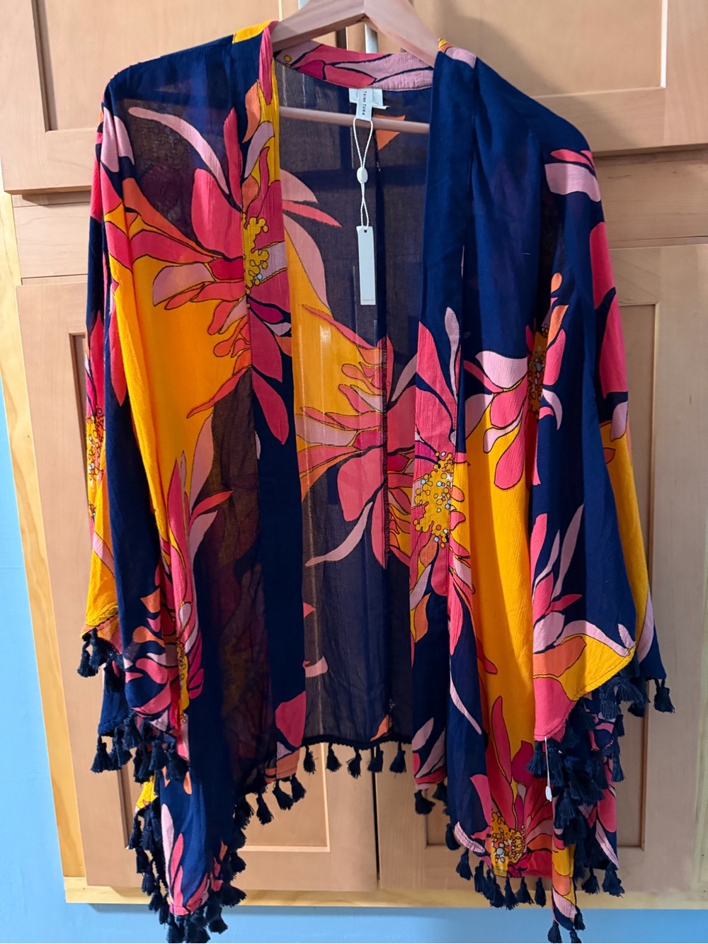Trina Turk Navy, Yellow & Pink Floral Tassel Swim and Spa Collection